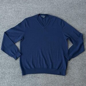 Joseph & Lyman Sweater Mens Medium Blue V Neck Italian Merino Wool Knit Pullover